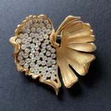 BSK Rhinestone Leaf Brooch Pin Vintage