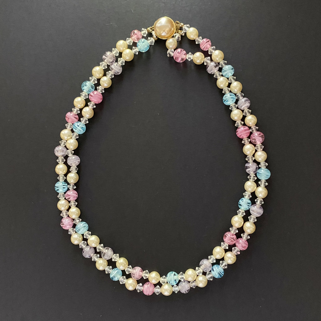 Double Strand Pastel Glass Beads Necklace Vintage – World of