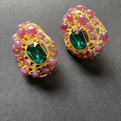 Rifas Pink Green Earrings Clip Backs Vintage