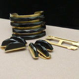 Art Deco Black Bakelite & Brass Cuff Bracelet and Duette Pin Clip