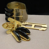 Art Deco Black Bakelite & Brass Cuff Bracelet and Duette Pin Clip