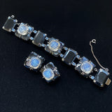 Bracelet Earrings Set Vintage Black with Unusual Stones