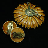 Daisy Set Enamel & Rhinestones Pin & Button Earrings Vintage