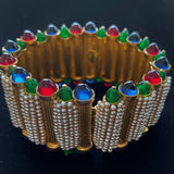 DeLillo Hinged Bracelet with Seed Pearls and Multi-Colored Cabs