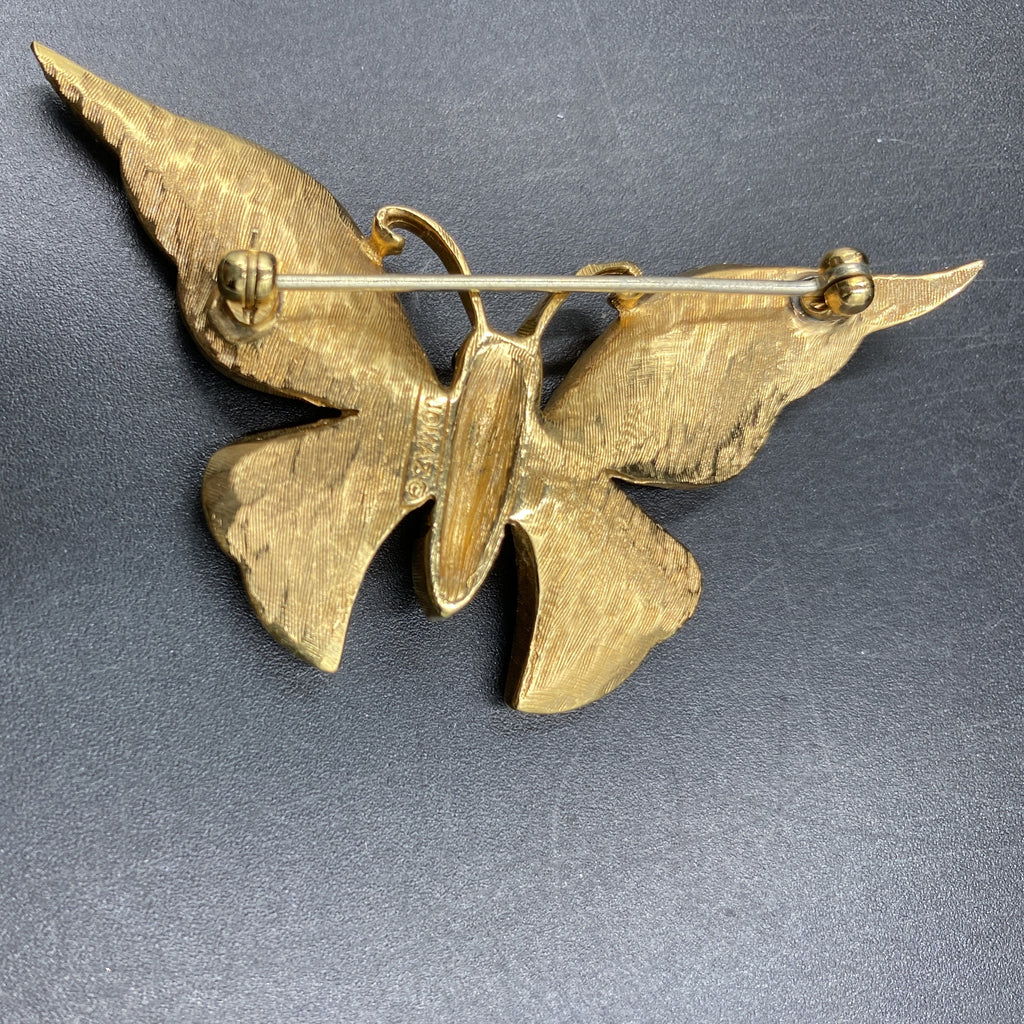 Jomaz Butterfly Pin Brooch Enamel Rhinestones Vintage – World of