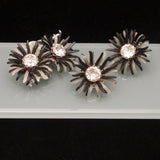 Daisy Flower Set Brooch Pin & Earrings Kramer Gray Black with Large Rhinestones