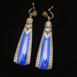 Blue Glass Earrings Vintage 2 1/2" Long Striking Design