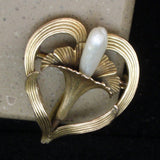 Heart & Flower Pin Vintage 10k Gold and Pearl Hook for Watch or Pendant