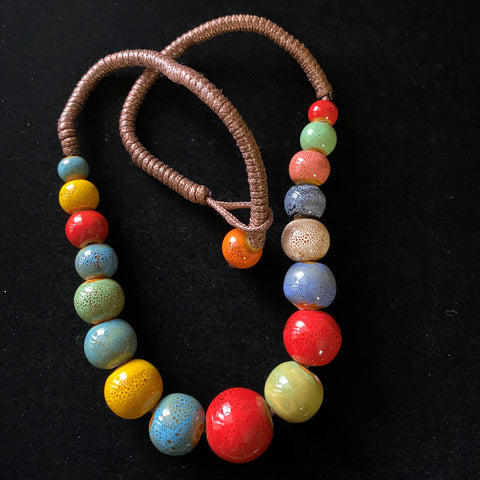 Multi-Colored Ceramic Beads Necklace Vintage