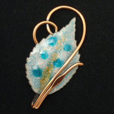 Copper Enamel Leaf Pin Matisse Renoir
