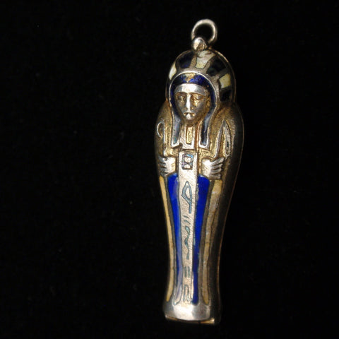 Mummy in Sarcophagus Charm Vintage Sterling Silver Enamel