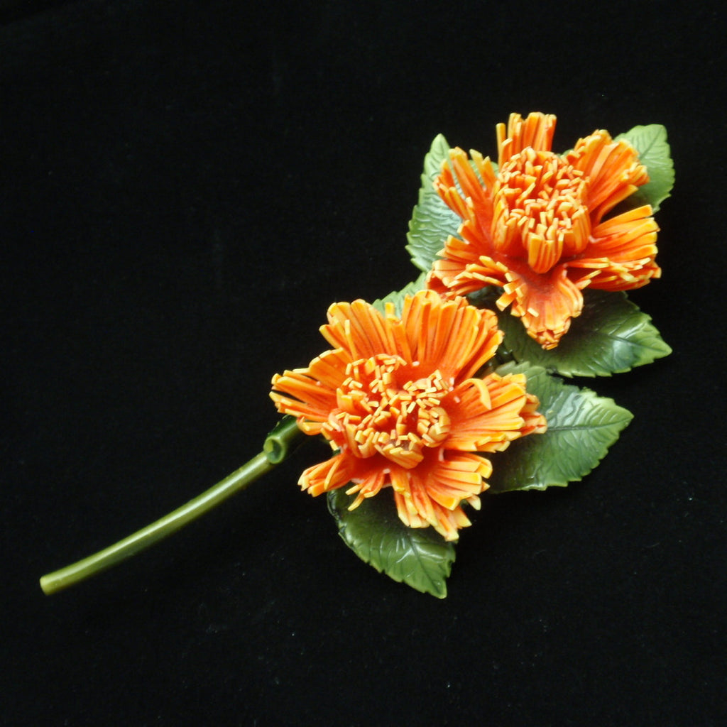 Orange Flower Pin Vintage Large Plastic