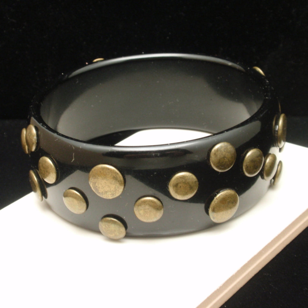 Brass Studded Black Plastic Bracelet Vintage 8 – World of
