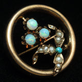 Antique 14k Gold Circle Pin w/ Seed Pearls & Opals