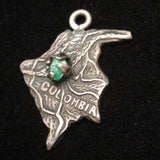 Columbia Map Charm 900 Silver Vintage Topographical Rough Emerald