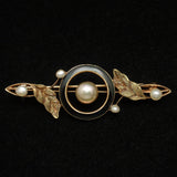 Antique 10k Gold Pin with Pearls and Enamel