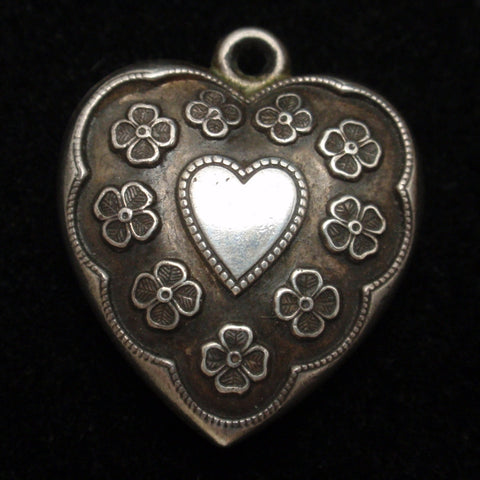 Puffy Heart Charm Vintage Sterling Silver Engraved Daggett