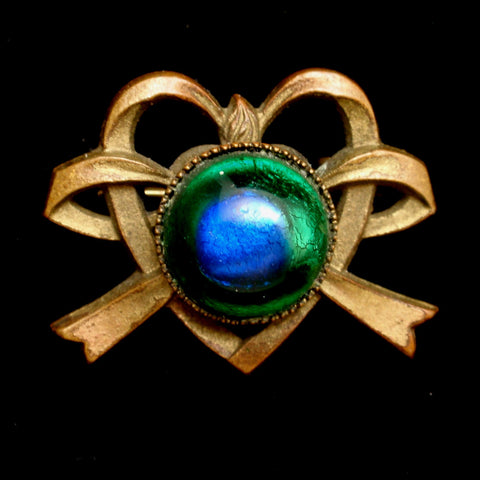 Peacock Eye Pin Vintage Dark Patina Heart & Bow