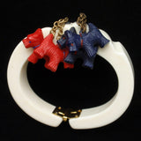 Hinged Bangle Bracelet w/ Scottie Dog Charms Vintage Plastic