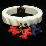 Hinged Bangle Bracelet w/ Scottie Dog Charms Vintage Plastic
