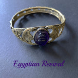 Egyptian Revival Clamper Bracelet Scarab Stone Vintage