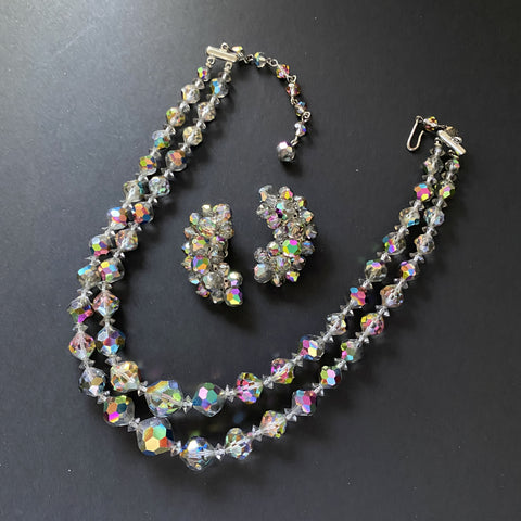 AB Rhinestones Vintage Necklace Earrings Set