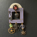 1980s Artisan Pin with Dangling Charms