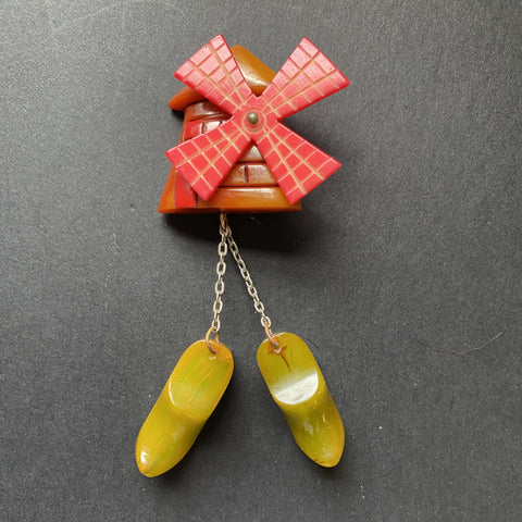 Windmill and Clogs Brooch Pin Vintage Bakelite