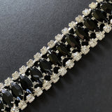 Black and Clear Rhinestones Vintage Bracelet 6.5 inches