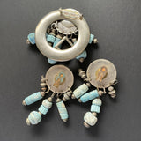 Chunky Blue Stones Brooch Pin Earrings Set