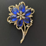 Flower Pin Vintage with Large Blue Stones