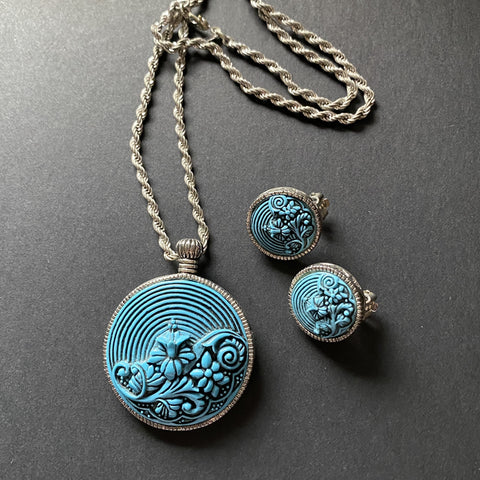 Blue Monet Necklace Earrings Set