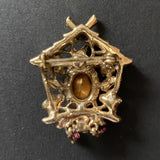 Cuckoo Clock Figural Pin with Rhinestones