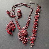 Juliana Red Parure Vintage D&E Set Necklace Bracelet Brooch Pin Earrings