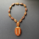 D'Orlan Vintage Necklace Orange Enamel Clear Rhinestone Accents