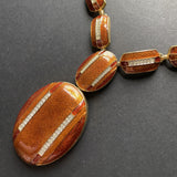 D'Orlan Vintage Necklace Orange Enamel Clear Rhinestone Accents