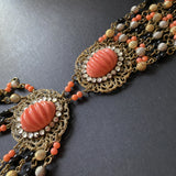 Gorgeous Necklace Vintage Orange Black Gold