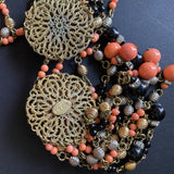 Gorgeous Necklace Vintage Orange Black Gold