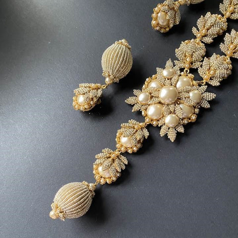 Stanley Hagler White Pearl Beads Necklace Earrings Vintage Set