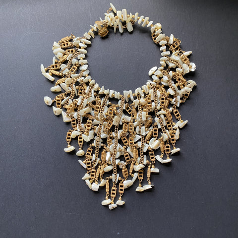 Frosted Bead Necklace w/Rondelles | 1970s Miriam Haskell