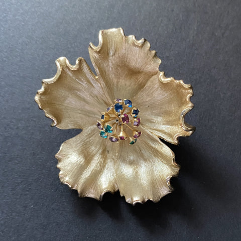 Kramer Rhinestone Centered Flower Brooch Pin – World of