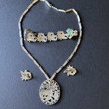 Margot de Taxco Parure Pin Pendant Necklace Bracelet Earrings Vintage Sterling Silver Enamel Mexico