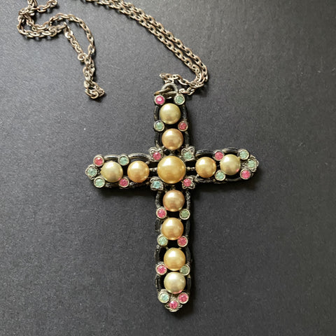 Cross Pendant Necklace New England Glass Works Vintage