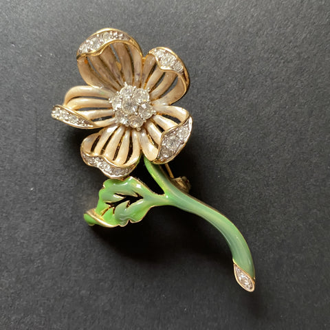 Nolan Miller Rhinestone Enamel Flower Brooch Pin