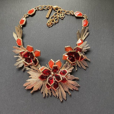 Oscar de la Renta Red Flowers Necklace