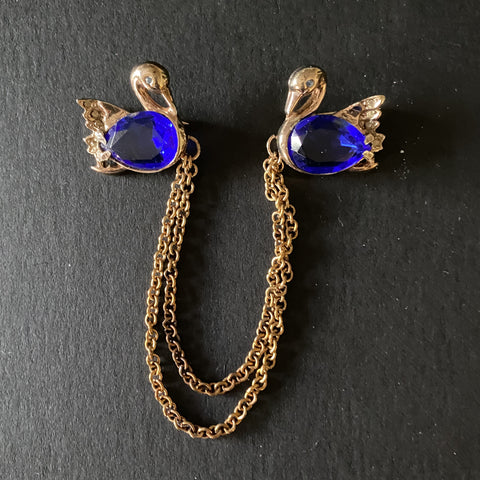 Pair of Swans Chatelaine Style Pin