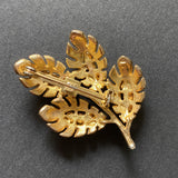 Branch of Leaves with Red Rhinestones Pin