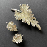 Rhinestone Leaf Pin and Earrings Set