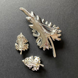 Rhinestone Leaf Pin and Earrings Set