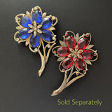 Flower Pin Vintage with Large Red Stones